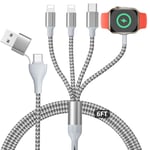 Câble de chargeur de montre et de téléphone 4 en 2,mis à niveau pour le chargeur Apple Watch,câble de chargement multiple USB A/C en nylon tressé pour Apple Watch,iPhone,Galaxy 1,8 m