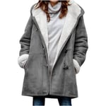 Damjackor Vinterrea Plus Size Dam Fleecefodrad Jacka Huvtröjor Fickor Ull Casual Huvad Jackor Hornknapp Casual Varm Jacka Trench XXL 02 Grey