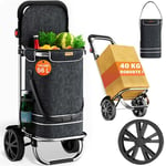 MONZANA® Chariot de courses noir 56 litres 3en1 pliable compartiment isotherme poignée réglable bandes réfléchissantes