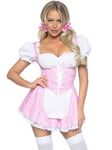 Leg Avenue 86987-12103 Gingham Dress with Lace Up Front and Attached Apron, Large, Pink/White Adult Sized Costumes, Multi