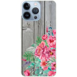 Coque pour Iphone 15 PRO MAX bois gris fleur rose