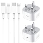 2 Pack USB C Plug for iPhone Charger, Type C Fast Charger Plug and Cable for iPhone Charger Lead and Plug Fast Charge for Apple iPhone 14/14 Pro/13/13 Pro Max/12/12 Pro/11, USBC Plug UK and Wire