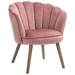 HOMCOM Fauteuil Coquillage Fauteuil de Salon Chambre avec Dossier et Coussin Aspect Velours Pieds en Bois hévéa dim. 66L x 66l x 78,5H cm, Rose