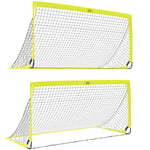 HOMCOM Two Football Goal Nets, Football Equipment w/ Carry Bag, Yellow