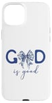 iPhone 15 Plus Blue Toile Bow God Is Good Christian Aesthetic Jesus Verse Case