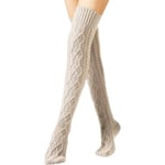 1 par Overknee vinterstrumpor för damer Stickade strumpor Legwarmers Stickade stövelstrumpor Beige