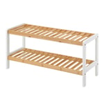 2-Tier Bamboo Shoe Rack - Multipurpose Storage Stand Shelf Organizer