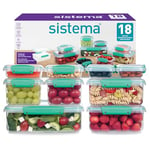 Sistema KLIP IT Food Storage Containers | Airtight & Stackable Meal Prep Containers with Lids | School Lunch Boxes & Snack Boxes | BPA-Free | 18 Count (9 Containers & Lids)