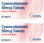 2 x CYANOCOBALAMIN Vitamin B12 50mcg Tablets (50 per pack)