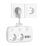 FDTEK Multiprise avec Interrupteur Individuel, 2 Prises AC, 1 Charge Rapide USB-C PD 20W et 3 USB-A QC 18W, Multiprise Electrique Adaptateur Prise USB Multiprise Murale Câble Court pour Maison, Bureau