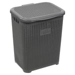 URBNLIVING 45L Plastic Laundry Basket Dirty Clothes Washing Storage Hamper with Handles & Lid (Grey)