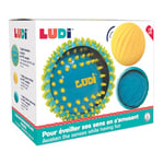 Ludi - 3 Balles Sensorielles Souples Texturées - Jouet D'Éveil Bébé - Dès 6 Mois - Développe Le Toucher, La Motricité Fine & Le Bien-Être - Diamètre : 8 & 15 cm - Bleu & Jaune