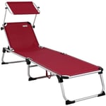 CASARIA Chaise longue Malta Rouge 210 cm Transat avec Pare-soleil réglable bain de soleil pliable de plage camping jardin