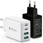 [2 pièces] Chargeur USB C 40W, 4 Ports USB C, Bloc de Charge Rapide Dual Port PD+QC Prise Murale Multiport Type C Compatible avec iPhone 12/13/14/15/Pro Max/XS/XR/8/7/Samsung/Tablette