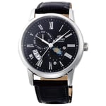 Orient Bambino Sun And Moon Black Dial Leather Strap Mens Watch RA-AK0010B10B