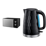 Russell Hobbs Honeycomb RHMM715B 17 Litre 700W Black Solo Manual Microwave with 5 Power Levels, Integrated Timer and Defrost Function & 26051 Cordless Electric Kettle, 1.7 Litre, Black