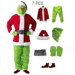 7-delad Grinch-kostym för julcosplay för vuxna, jultomtekostymset + mask A-WELLNGS 7-delar komplett klädset 7PCS full set of clothes XL