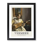 Girl Playing Instrument By Johannes Vermeer Exhibition Museum Painting Framed Wall Art Print, Ready to Hang Picture for Living Room Bedroom Home Office Décor, Black A4 (34 x 25 cm)