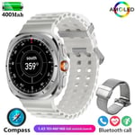 Uutta Galaxy 7 Amoled -Älykellolle Miesten Verensokeri Syke Bluetooth-Puhelu Nfc Gps-Seuranta Miesten Älykello_Silver mesh belt_NEW NFC GPS Watch 7