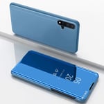 Coque Samsung Galaxy J6 Plus Flip Clear View Translucide Miroir Cover Standing 360°Housse Étui Antichoc Smart Cover Bumper + Film Verre Trempé 2 Pièce Pour Samsung Galaxy J6 Plus -Bleu