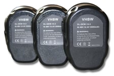 vhbw 3x Batteries remplacement pour Dewalt W9091 pour outil électrique (3000 mAh, NiMH, 14,4 V)