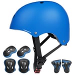 KORIMEFA Casque Vélo Enfant Set de Protection Roller pour Enfants Filles Garçons 3-13 Ans Casque Réglable Coudières Genouillère Protège-Poignets Protection Trottinette Skateboard (Blue, M)