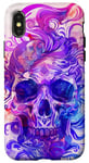 Coque pour iPhone X/XS Aquarelle violette ethnique horreur bleu feu flamme crâne