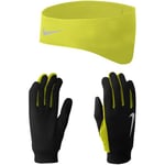 Nike DRI-FIT N.RC.02.023.LG Bandeau de Course et Gants de Course pour Homme Noir/Volt, Taille : L