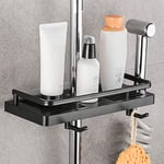 Hoomtaook Étagère Douche Porte Savon Douche Salle De Bain Rangement Douche sans Percage avec Porte Savon Douche, Crochets et Porte Serviette Murale Antirouille Auto-adhésif Support Noir Lot de 1