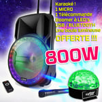 Enceinte DJ PARTY KARAOKE 800W sono portable Batterie Disco Mobile 15" LED RGB USB /Bluetooth / RADIO FM + MICRO + SIXMAGIC Ufo