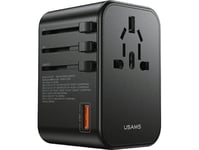 Usams Usams-Lader Adapternettverk 1Xusb+2Xusb-C T62 65W 4In1 Us/Au/Eu/Uk Svart/Svart Cc199tc01 (Us-Cc199) Univesal Reiselader