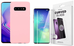 Coque Souple Silicone Pour Samsung Galaxy S10 Rose + Verre Trempé Anti chocs et