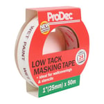 ProDec PLTT25 Low Tack Multi Surface Painters Masking Tape for Delicate Surfaces Gives Sharp Paint Lines for Indoor Painting and Decorating, Compatible with All Paints, 1" 25mm wide, Cream