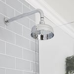 Elizabeth - Pommeau de douche pluie rond fixe rétro 15 cm avec bras mural - Chromé - Hudson Reed