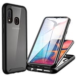 CENHUFO Coque Samsung A20e, Antichoc Housse avec Protection d'écran, 360° Protégé Téléphone Etui Double Face Bumper Transparent Case Robuste Portable Intégrale Coque pour Samsung Galaxy A20e -Noir