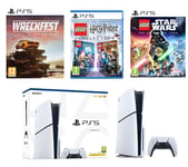 Sony PlayStation 5 (Model Group - Slim), LEGO: Harry Potter Collection (PS5), LEGO Star Wars: The Skywalker Saga (PS5) & Wreckfest (PS5) Bundle, White