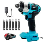 Sans fil brushless impact Rig Driver, Pilote d'impact, tournevis électrique avec lampe de travail LED, pilote peigne inversé,Compatible avec les batteries Makita , batterie 1x 3000mah et chargeur,