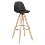 Woltu - Tabouret de Bar en Similicuir Siège de Cuisine Pied en bois avec Repose-Pied, Noir