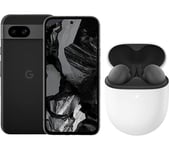 Google Pixel 8a (128 GB, Obsidian) & Pixel Buds A-Series Wireless Bluetooth Earphones (Charcoal) Bundle, Black