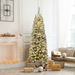 Costway - Sapin de Noël Artificiel Enneigé 230CM, Arbre de Noël avec 350 Lumières led, 641 Aiguilles en pvc, Support Métallique Pliable, Décoration