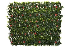 GreenBrokers Treillis Artificiel Extensible en Saule avec Feuilles Vertes et Fleurs Rouges (1 m x 2 m) – Résistant aux UV, A1262–01