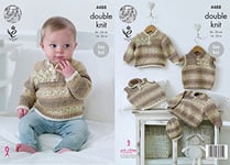 King Cole 4488 Knitting Pattern Sweaters, Slipovers and Hat in Drifter for Baby DK