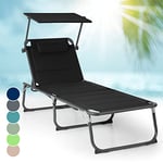 blumfeldt Bain de Soleil, Transat Jardin Exterieur, Chaise Longue de Jardin en Polyester, Imperméable, Chaise Longue Pliante avec Pare Soleil, Dossier Réglable, Séchage Rapide, Bains de Soleil Design