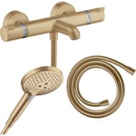 Pack mitigeur bain douche thermostatique Hansgrohe Ecostat Comfort + Flexible Isiflex + Pommeau Raindance Select 3jets bronze brossé