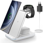 Station De Charge Pour Samsung, 3 En 1 Chargeur Induction Para Samsung S24/S23/S22/S21/Z Flip/Fold, Chargeur Sans Fil Para Galaxy Watch Ultra/7/6/5/4, Wireless Charger Para Galaxy Buds-Argent