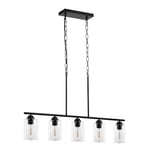 VEVOR Éclairage d'îlot de cuisine, 5 lumières, lampe suspension linéaire de ferme 60 W, avec abat-jour en verre transparent, 4 tiges et 2 chaînes en métal, luminaire réglable pour salle à manger, E27