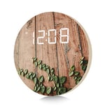 DMDMBSR Horloge Murale numérique, alimentée par USB, Design Vintage en rotin rayé, 12/24 Heures, Horloge Murale numérique LED silencieuse en Bois pour Cuisine, Salon, Chambre à Coucher, Salle de