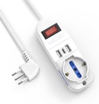 Multiprise 3M Avec 1 Polyvalents Et 2 Bivalents 10/16A, 3 Ports Usb (2Usb+1Usbc), Style Voyage, Petit, Nouveau Style, Blanc,