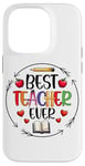 Coque pour iPhone 14 Pro Best Teacher Ever Crayon Apple Heart Book