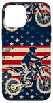 Coque pour iPhone 12 mini Bleu Bohème Ethnique Motocross Drapeau Américain Dirt Bike Rider